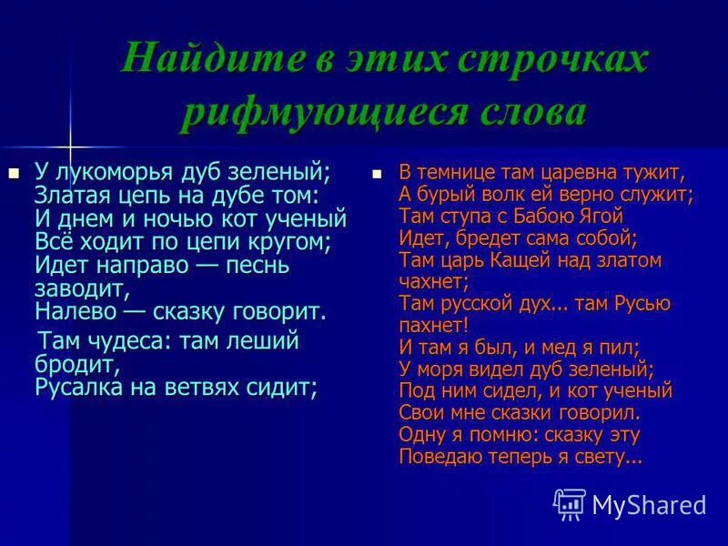 Найди рифмующиеся слова в произведении никитина