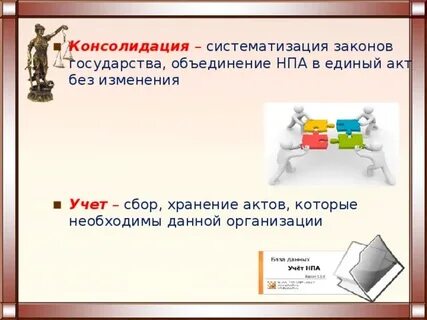Консолидация кодификация систематизация