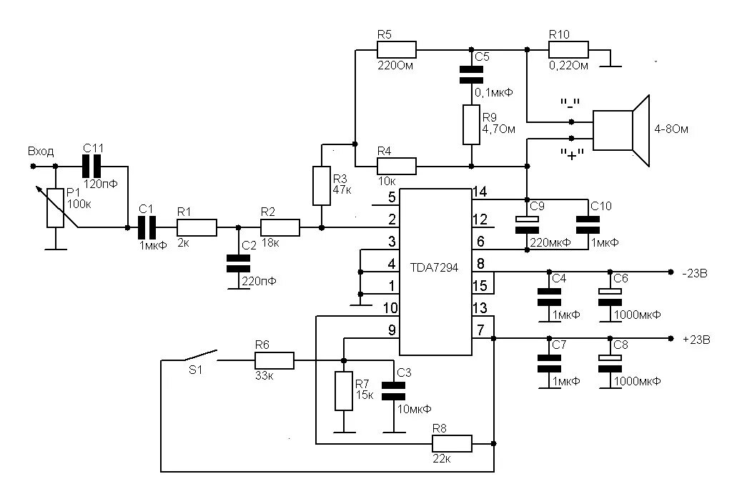 Унч на тда. Tda7294 схема усилителя. Схема усилителя мощности на микросхеме tda7294. Усилитель на tda7294 с транзисторами. Усилитель НЧ TDA 7294.