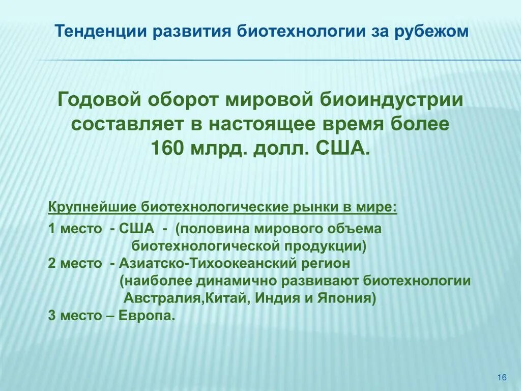 Основные развития биотехнологии. Тенденции развития биотехнологии. Мировой рынок биотехнологий. Тенденции развития биоинженерии. Тенденции развития биотехнологии в США.