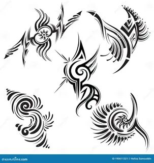 Collection of Various Tattoo Designs. Vector Illustration Decorative Design Stoc