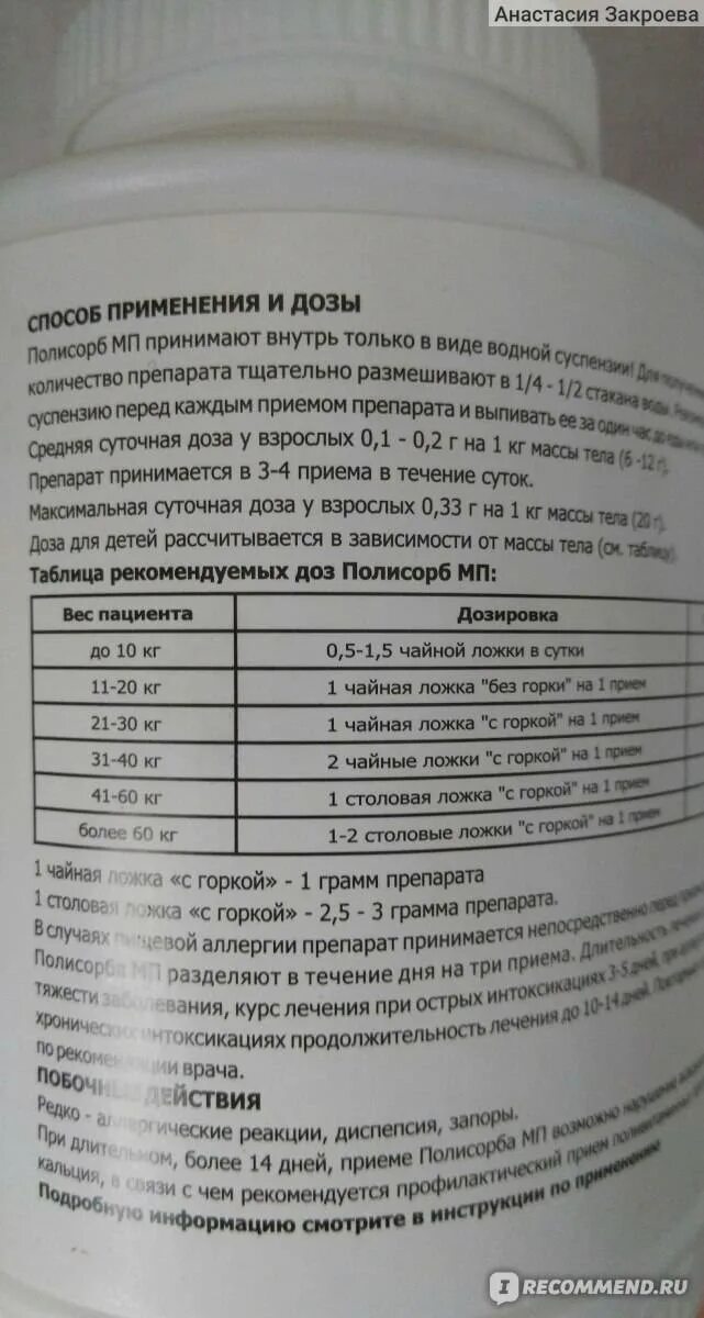 Сколько полисорба ребенку
