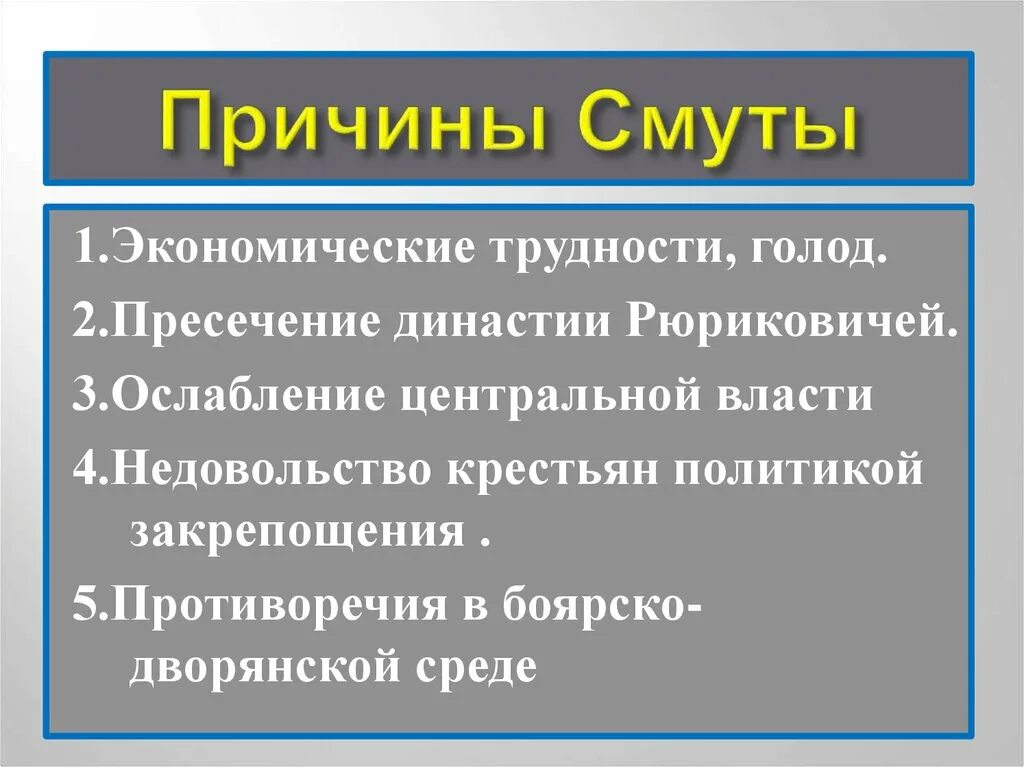 Формирование предпосылок для начала смутного времени. 1. Перечислите причины смутного времени. Предпосылки и причины смуты. Что такое смута причины смуты. Причины начала смуты.