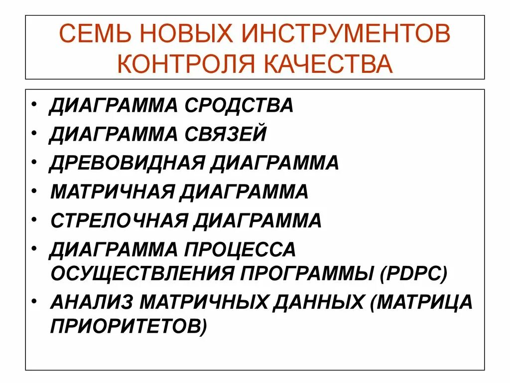 Семь основных инструментов контроля качества. Семь простых методов контроля качества. Семь новых инструментов управления качеством. Новые инструменты контроля качества.