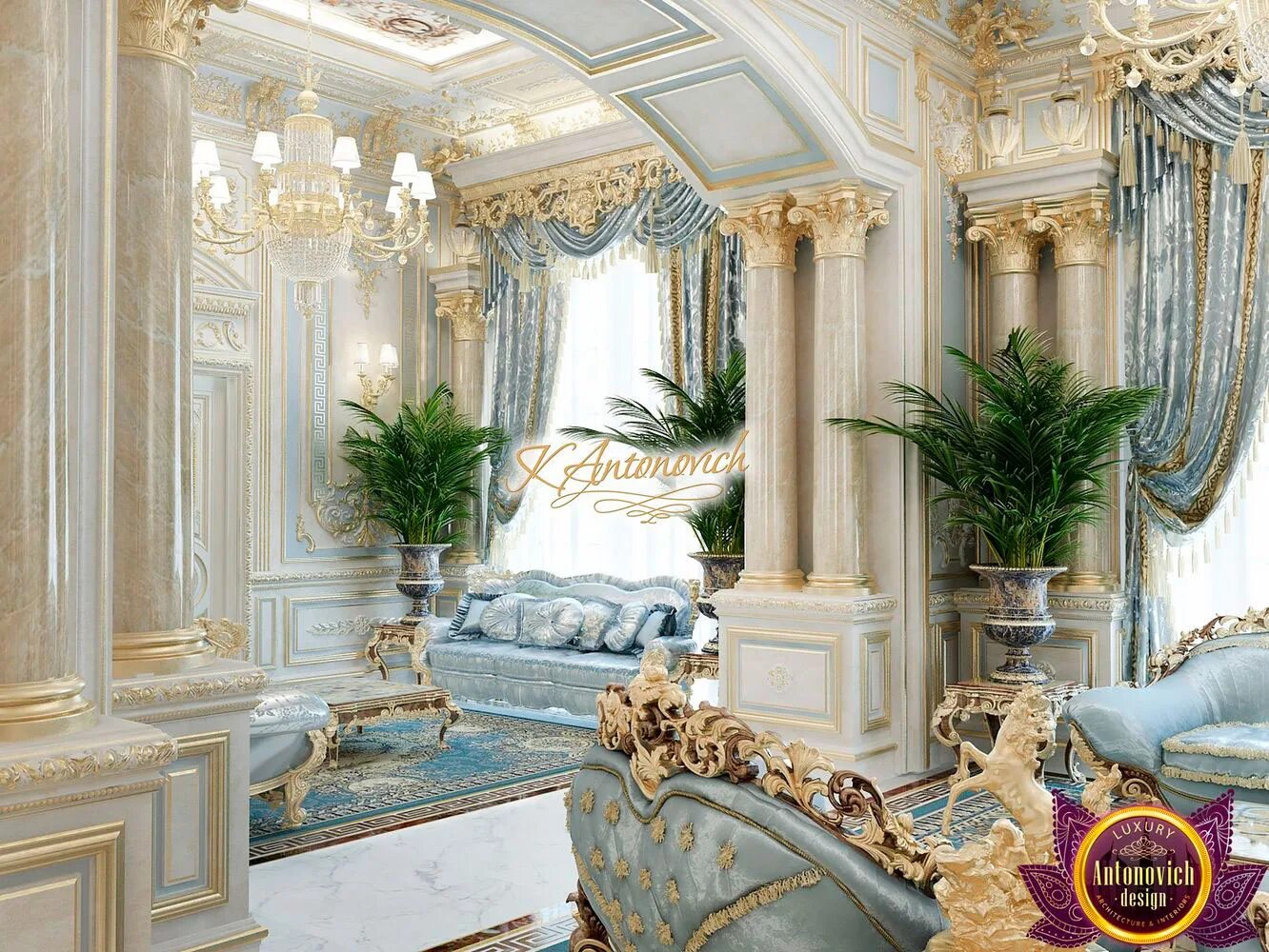 Gold home. Королевская гостиная Luxury Antonovich Design. Дворец Luxury Antonovich. Antonovich Design Luxury Гостиный. Luxury Antonovich Design интерьер.