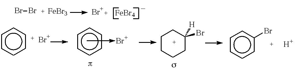 Бром в присутствии железа. Механизм реакции бромирования бензола. Бромирование толуола механизм. Бромирование толуола реакция. Бензол и бром механизм реакции.