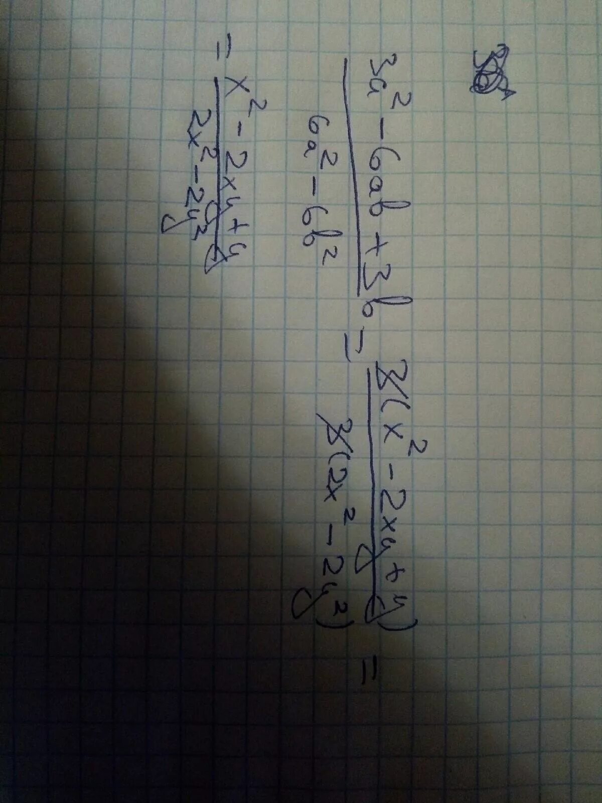 3a^2-6ab+3b^2/6a^2-6b^2. *(A-2b)=3a^3b-6ab^2. 3a(b-2)/ 6(b-2)^2. (B^6/B^2)^3.