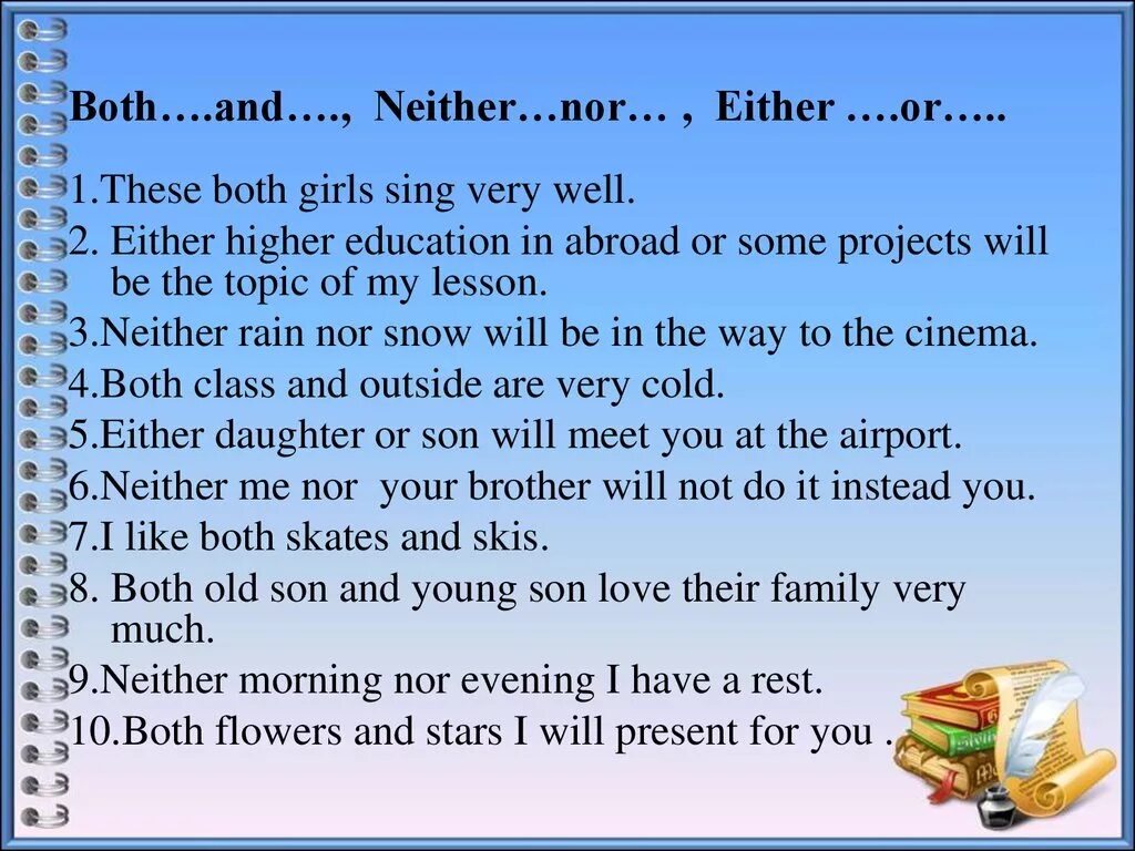 Both examples. Neither nor either or both упражнения. Neither nor either or правило. Both and either or neither nor правило. Союзы both and either or neither nor.
