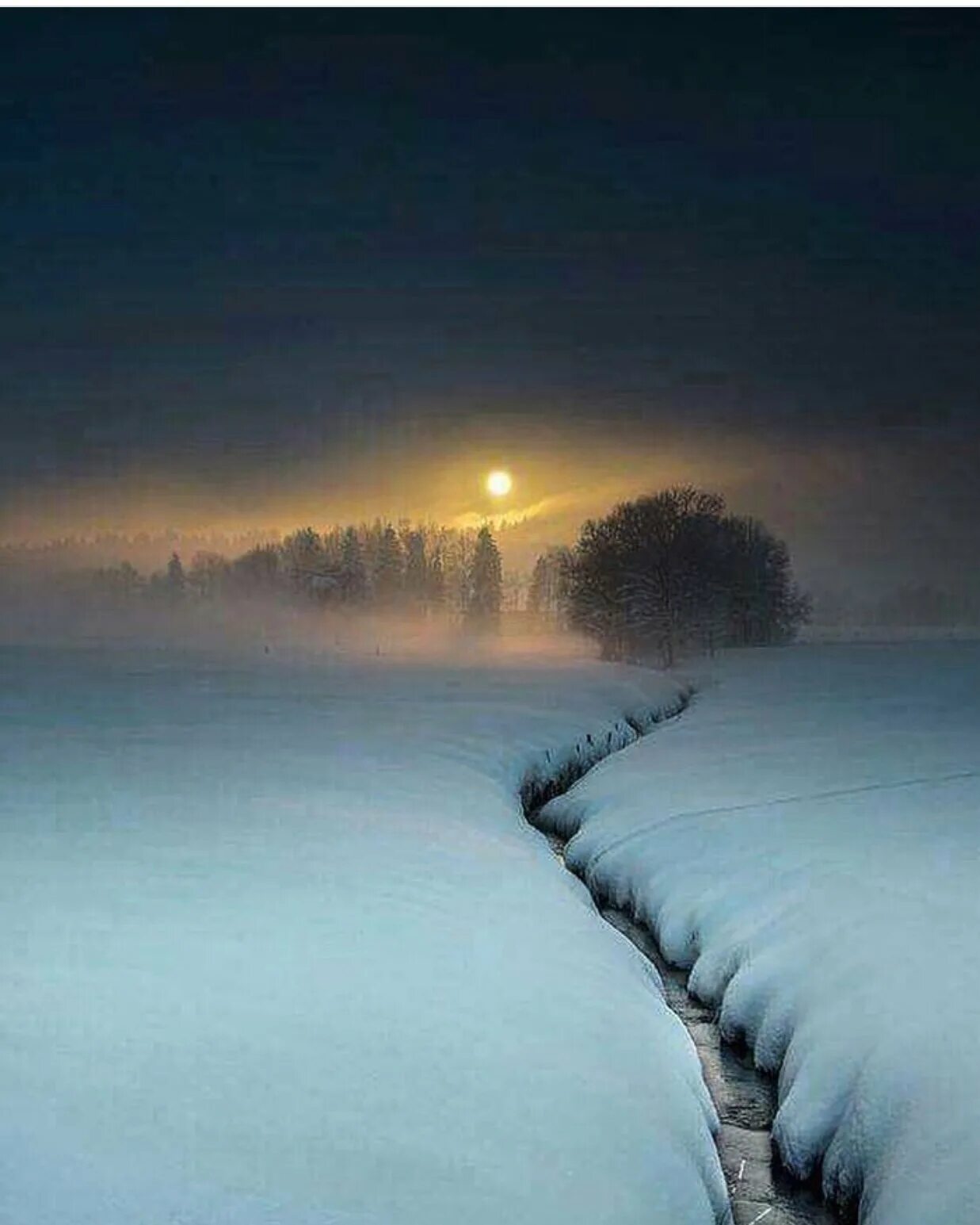 Холодный пейзаж. Унылый зимний пейзаж. Одиночество зимой. Зимний ночной пейзаж.