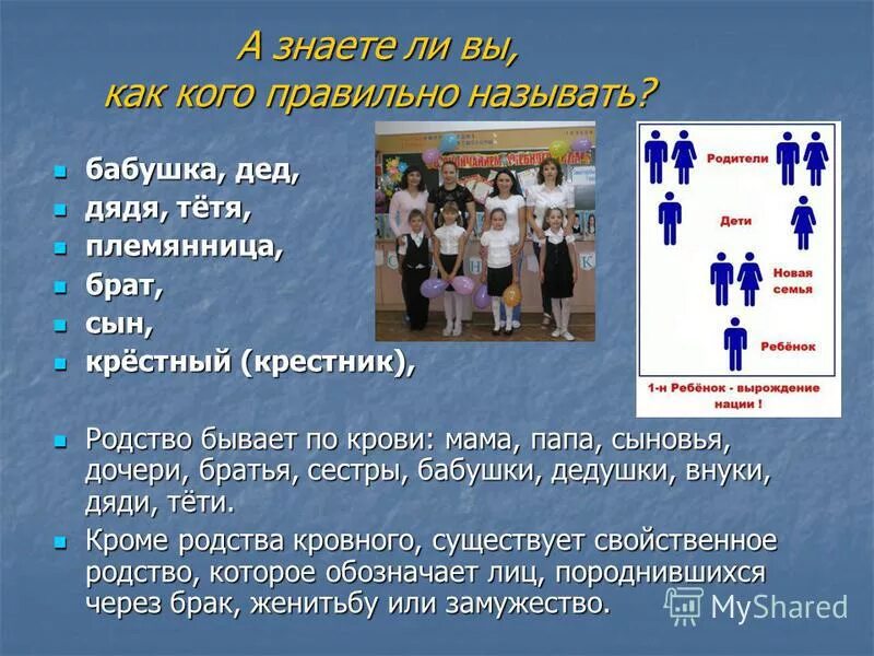 Как главного отца зовут. Как правильно называть родителей. Крестный сына кем приходится отцу ребенка. Слайд традиция называть сыновей именем Деда. Семья это крестный и тети и дяди.