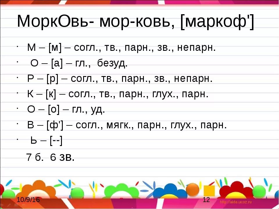 Звуко буквенный разбор слова морковь 3 класс