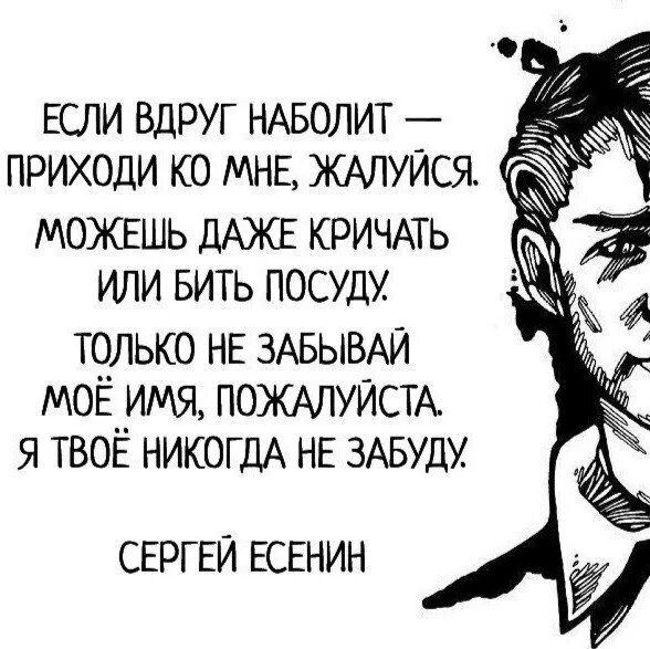 Даже закричать. Если вдруг наболит приходи ко мне жалуйся Есенин. Если вдруг наболит. Есенин приходи ко мне жалуйся. Есенин можешь даже кричать или бить посуду.