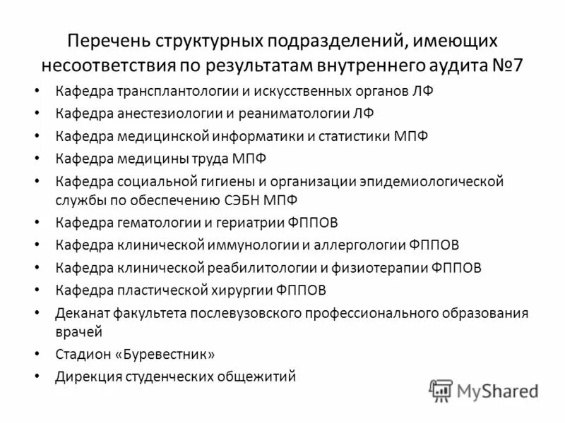 Аудиту 7. Перечень структурных подразделений. Реестр структурных подразделений. Структурный перечень. Структурированный список.