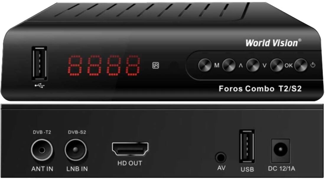 Ресивер dvb c dvb s2. Приставка world vision foros combo t2 s2. приемник world vision foros combo t2/s2. world vision foros dvb-t2/dvb-s2 приставка. тюнер ворлд визион форос комбо т2 с2.