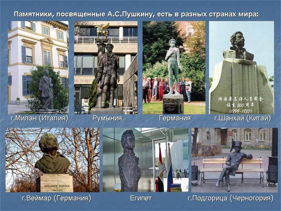 В каких городах был пушкин. Памятники посвященные пушкину. памятники пушкину в россии и за рубежом. памятники пушкину в разных странах. памятники пушкину презентация.