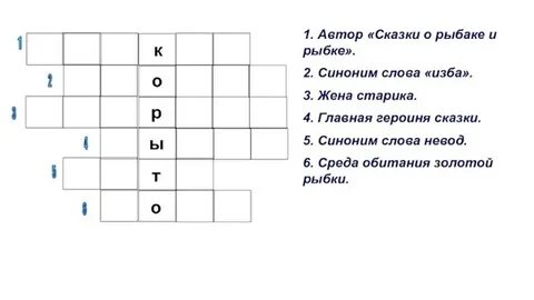 Кроссворд по сказке о рыбаке и рыбке