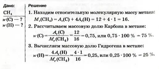 Вычислить массовую долю метана