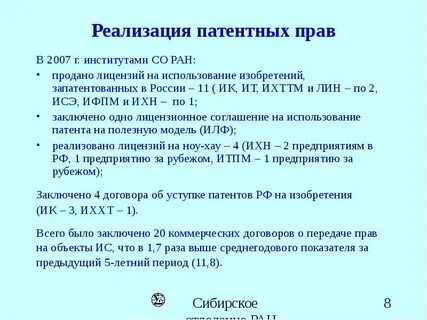 Патент реализация