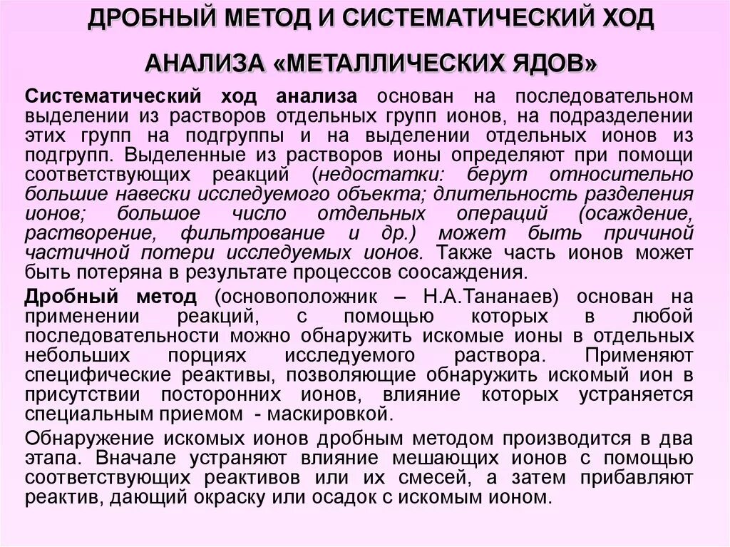 Систематический и дробный ход анализа. Что такое дробный и Систематический методы анализа. Методы качественного анализа дробный и Систематический анализ. Систематический метод анализа металлических ядов.