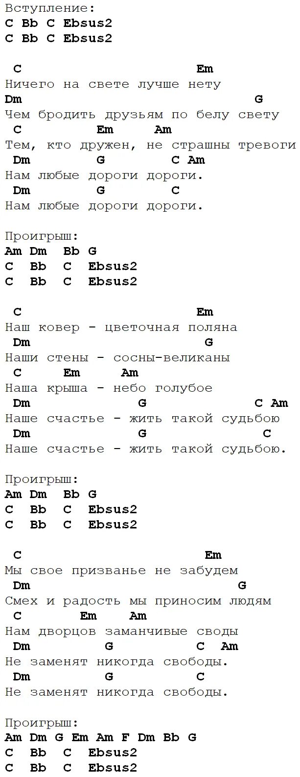 Аккорды песни ничем