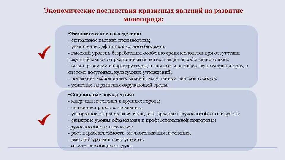 Новые явления в экономическом развитии. Последствия кризисных явлений. Экономические кризисные явления. Рост производства последствия. Моногород критерии.