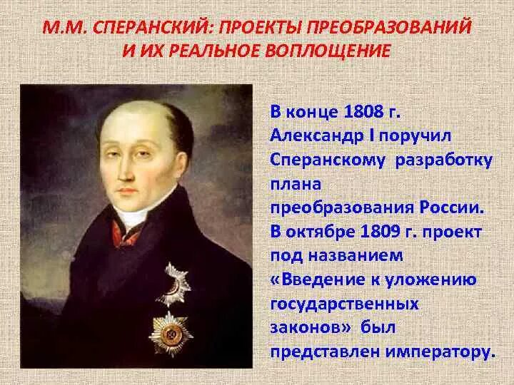 Проект Сперанского 1809. Проект Сперанского при Александре 1. Планы преобразования сперанского