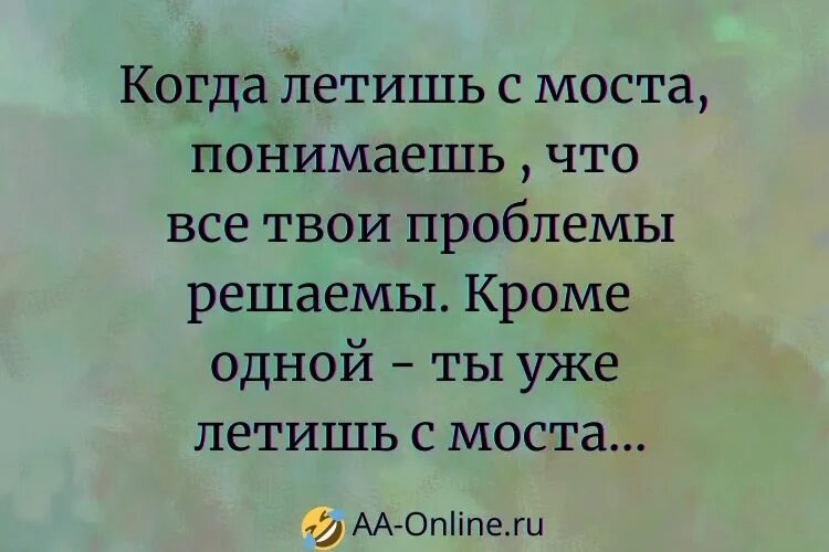 Цитата выжившего самоубийцы. Все проблемы решаемы кроме одной. Когда летишь с моста понимаешь. Когда летишь с моста понимаешь что все проблемы решаемы. Когда летишь с моста понимаешь.