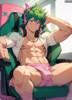 izuku midoriya, my hero academia, 1boy, ai generated, big bulge, blush, blu...