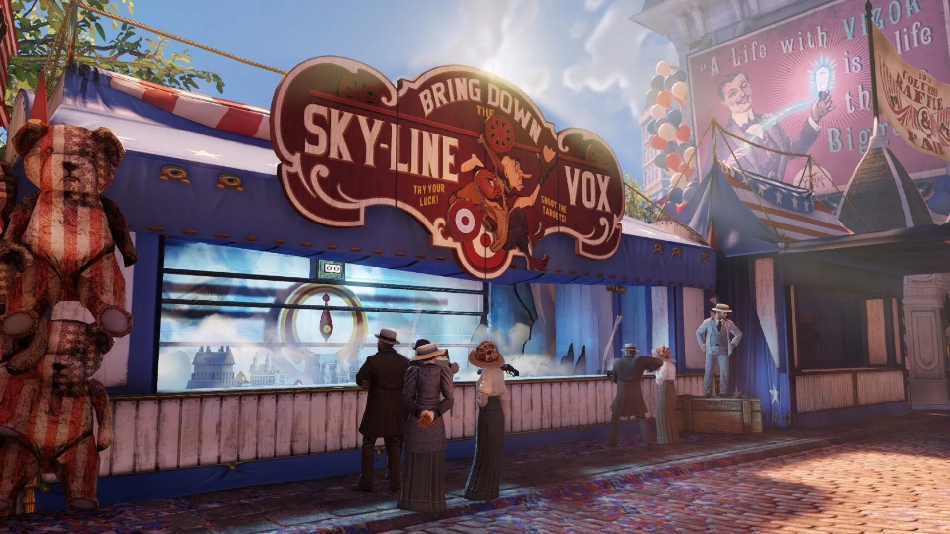 Bioshock infinite сохранения. Bioshock infinite (2013). bioshock infinite улицы. лотерейная площадь биошок инфинит. стилистика bioshock infinite.