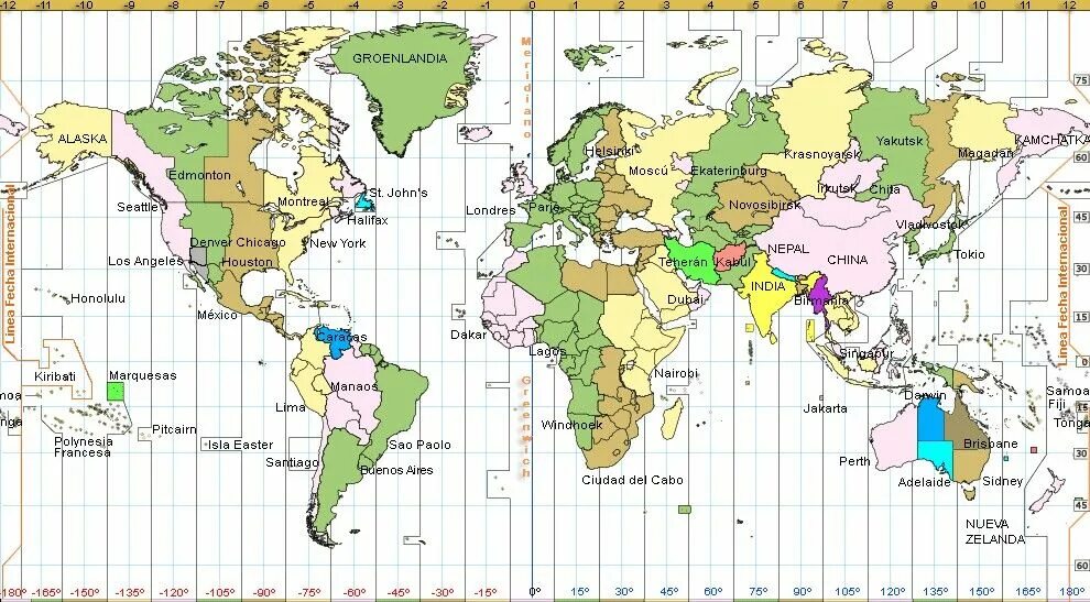 Мировое время на карте. Всемирное время.