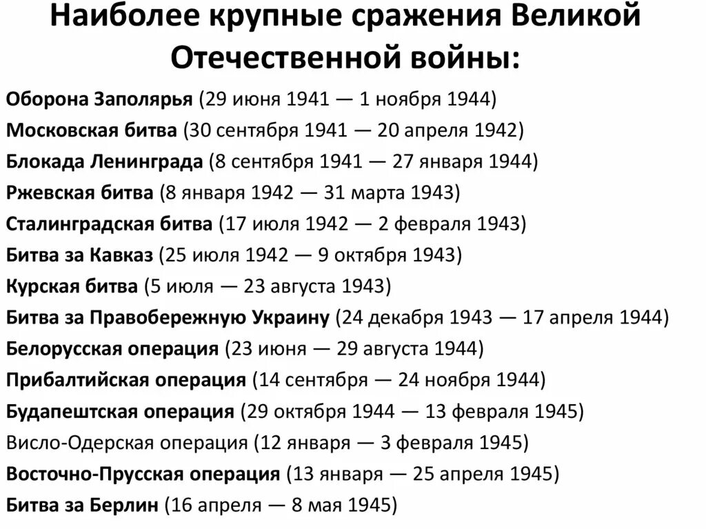 События великой отечественной войны таблица. Основные даты сражений Великой Отечественной войны. Основные битвы Великой Отечественной войны 1941 таблица. Ключевые битвы Великой Отечественной войны. Крупнейшие битвы Великой Отечественной войны таблица.