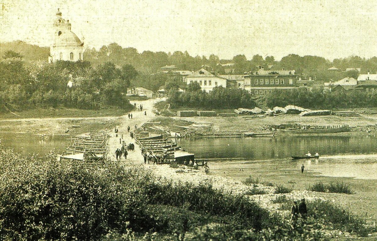 Плашкоутный мост через оку в Тарусе. Таруса в 1900. Таруса 19 века. Таруса начало 20 века.