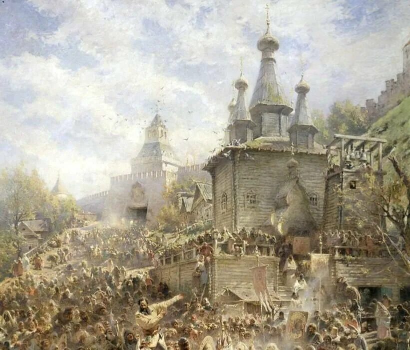Кремль 1612 года. Маковский воззвание Минина. Картина воззвание Минина. Картина воззвание Минина 1612.