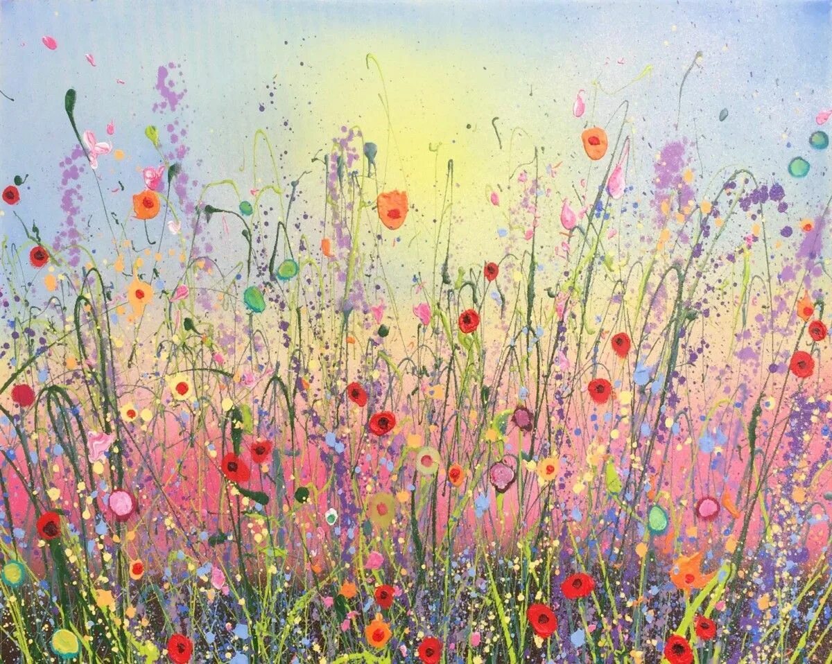 Paint flowers. Yvonne Coomber картины. Поле с цветами акварелью. Цветущий луг акварель. Летние цветы акварель.