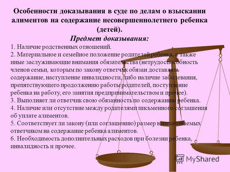 Порядок взыскания алиментов. Взыскание алиментов в судебном порядке. Предмет доказывания по делам несовершеннолетних. Особенности судебного доказывания.