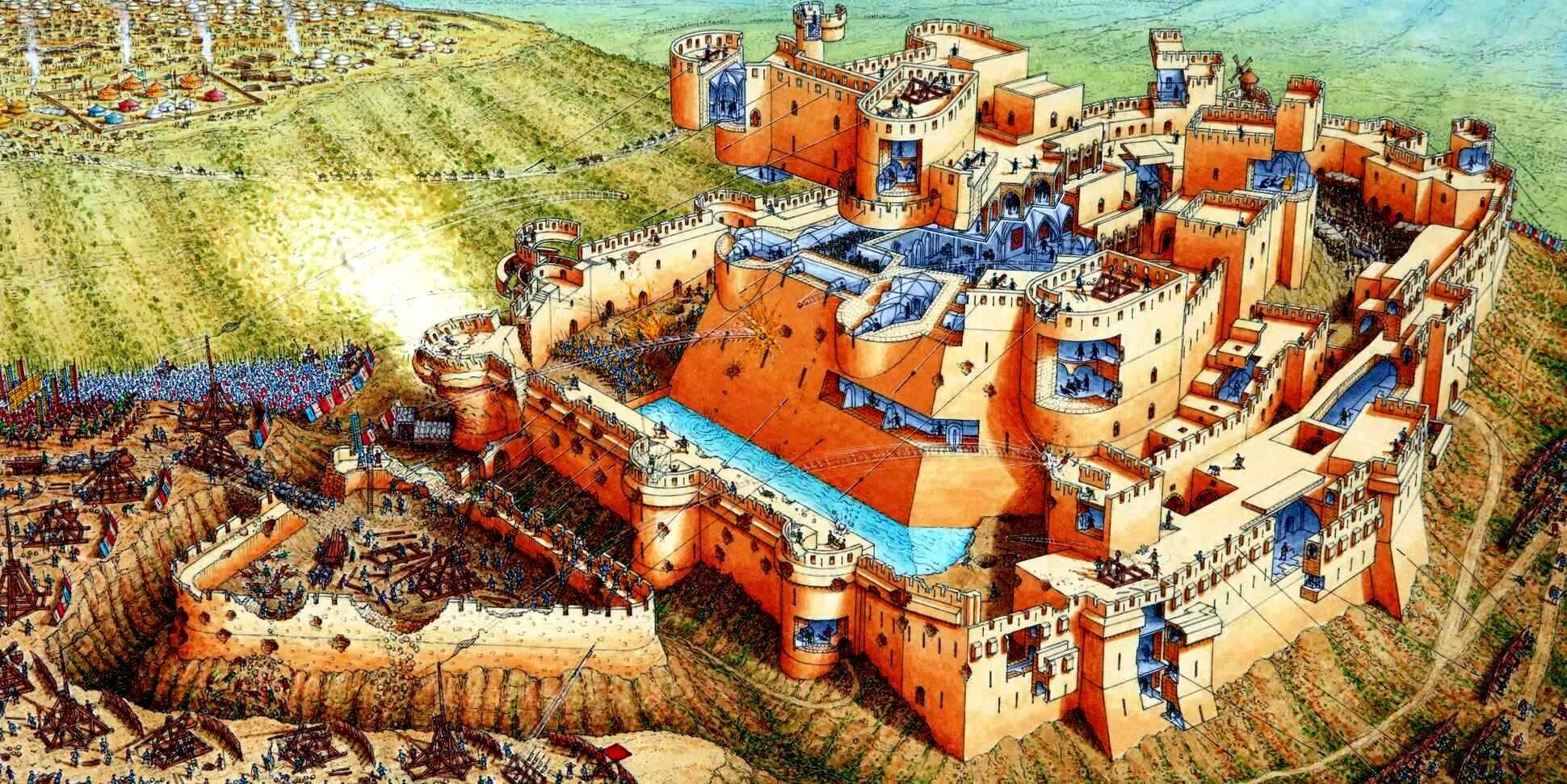 Замок 9 века. Осада крак де Шевалье. Крак-де-Шевалье крепость. Замок крестоносцев в Сирии крак де Шевалье. Осада Каркассона 1209.