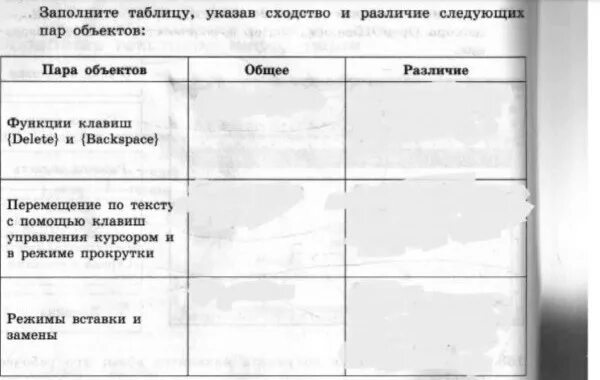 Заполните таблицу указав сходство и различия