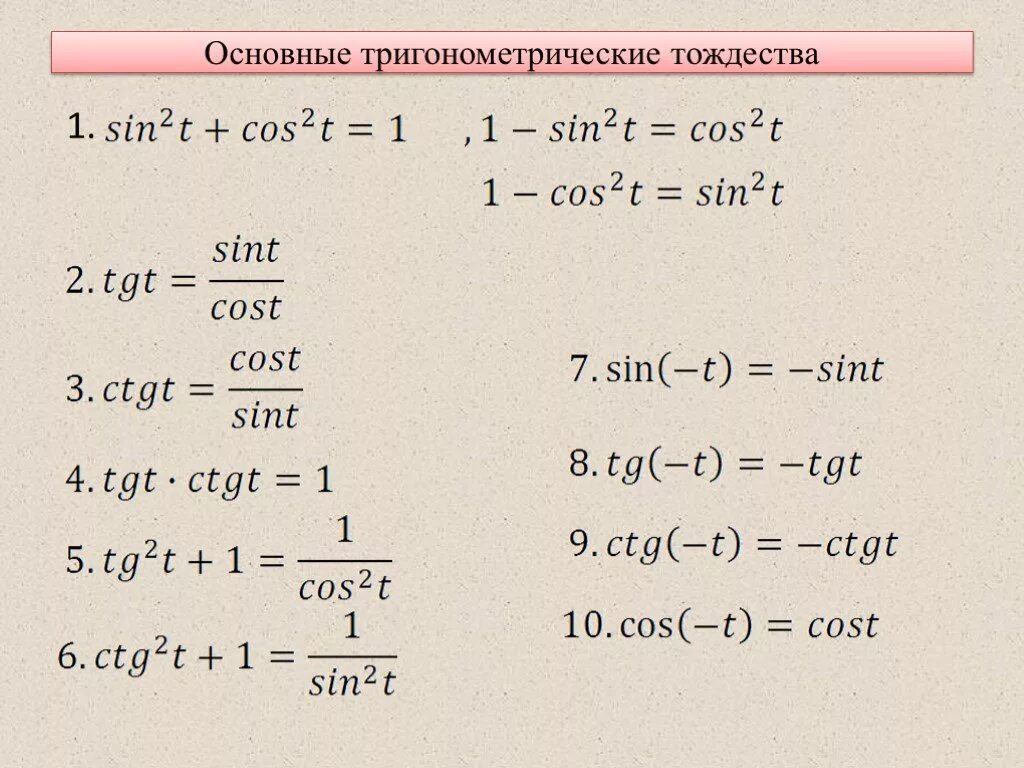 Запишите формулы соотношений основное тригонометрическое тождество