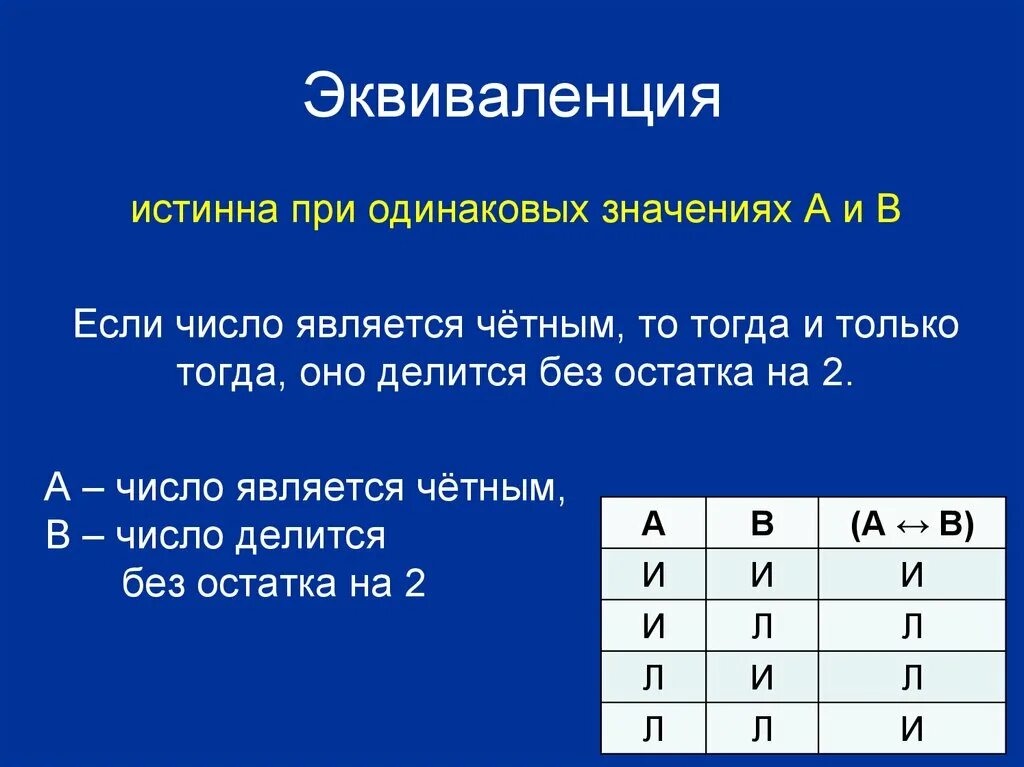 Логическая операция эквиваленция. Эквиваленция в логике таблица. Импликация и эквиваленция. Эквиваленция истинна.