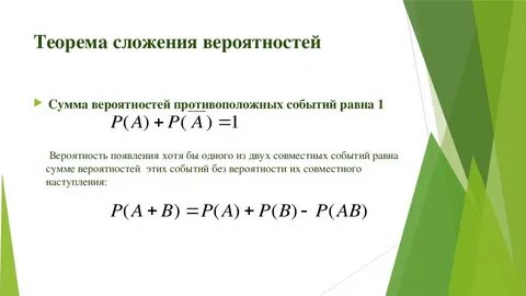 Сумма вероятностей всех элементарных событий равна 1