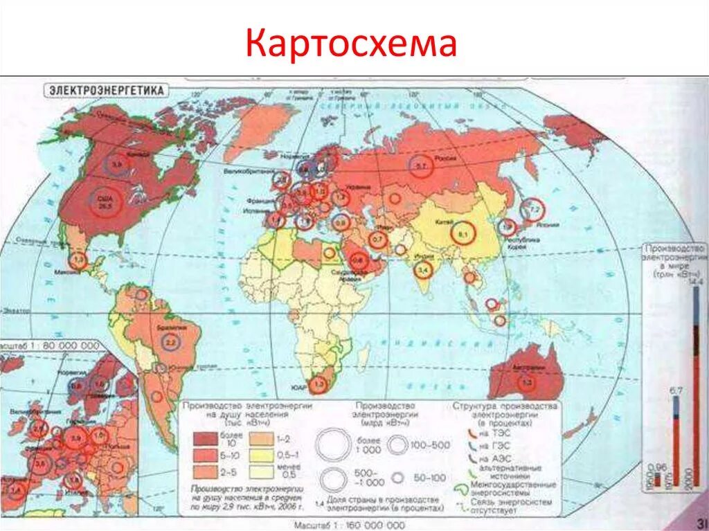 Центры энергетической промышленности. Картосхема. Карта мировой электроэнергетики. Картосхема ТЭК.