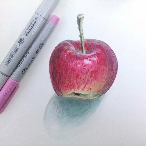 Яблоко фломастерами. Фрукты скетч маркерами. Рисуем яблоко спиртовыми маркерами. Рисунки маркерами еда. Яблоко скетчинг маркерами.