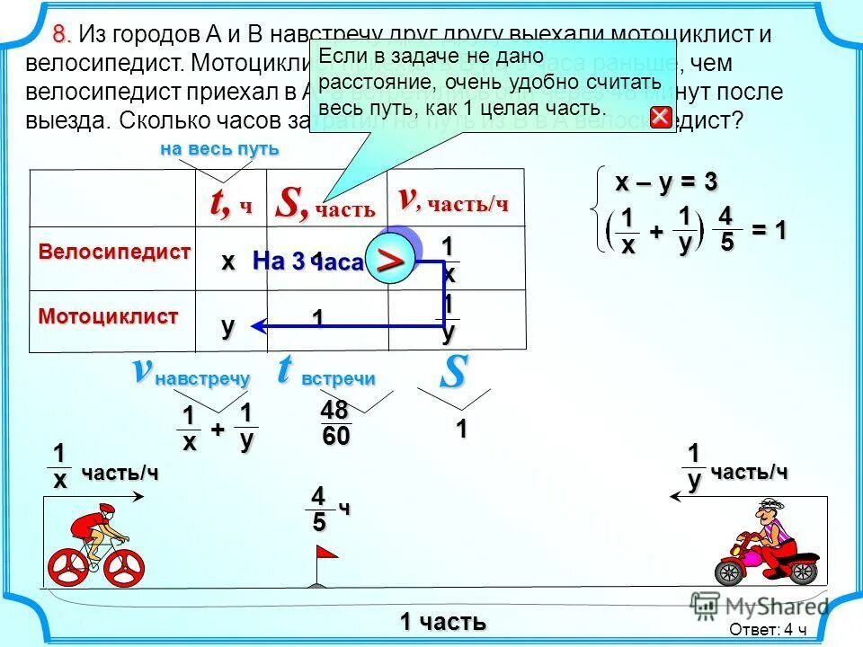 Из городов а и в навстречу. Задачи на движение по прямой егэ. Из двух городов одновременно. Велосипедист и мотоциклист выехали одновременно навстречу друг. Из городов а и в навстречу.