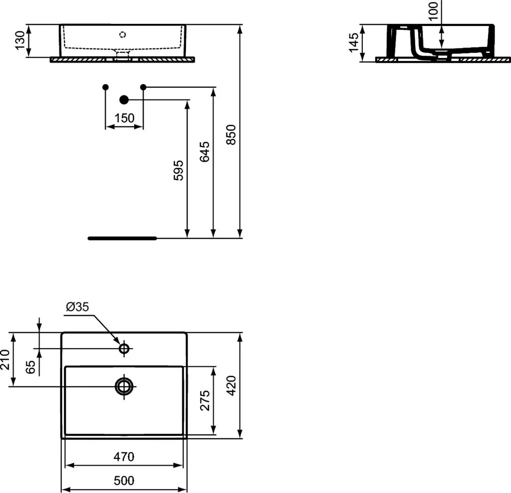 Strada standard. Ideal standard strada 50 см. ideal standard strada k077701. ideal standard strada k077701 чертеж выреза в столешнице. k081601.