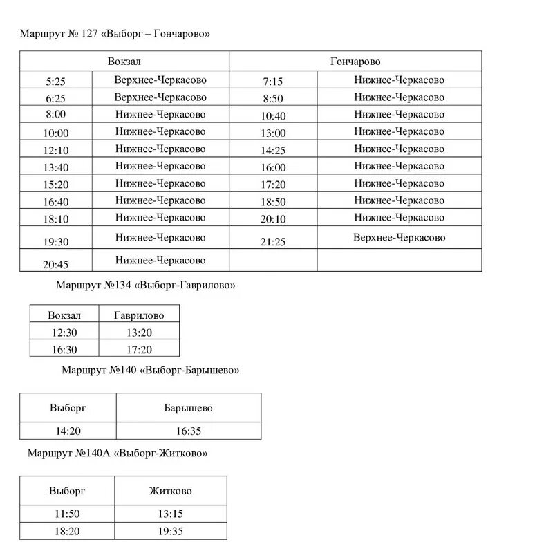 Расписания 127 выборг