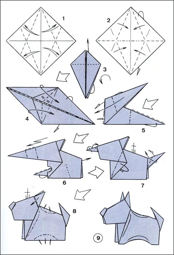 Оригами щенок схема. Схема оригами собачка. Оригами собачка из бумаги для детей. Оригами животное из бумаги пошаговой инструкции.