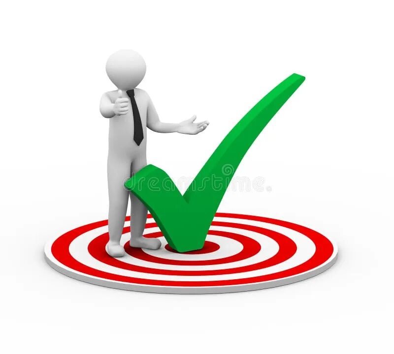 3d Person on Target with Right Check Mark Stock Illustration Illustration of m