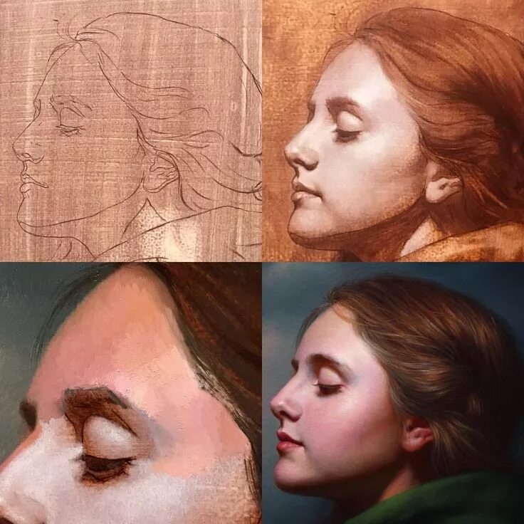 Техники используемые в живописи. Подмалевок портрета маслом. Подмалевок гризайль. Тициан имприматура. Репин подмалевок.