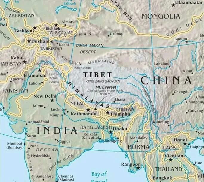Где находится гора эверест в каком городе. Тибет и Гималаи на карте. Эверест Непал Тибет карта. Тибет Гималаи, Джомолунгма, Эверест))). Где находятся гималайские горы на карте Индии и Китая.