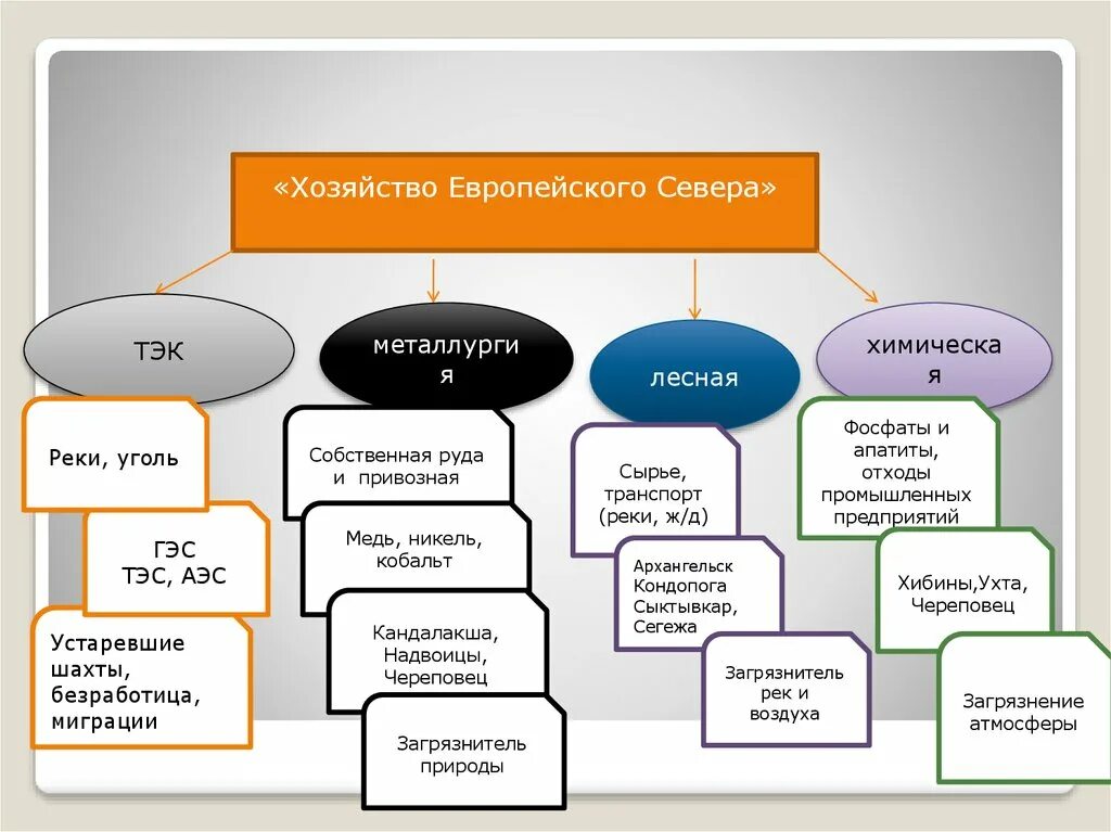 Преобладающий тип хозяйственной деятельности европейского севера. Схема хозяйства европейского севера. хозяйство европейского севера россии. кластер хозяйство европейского севера.